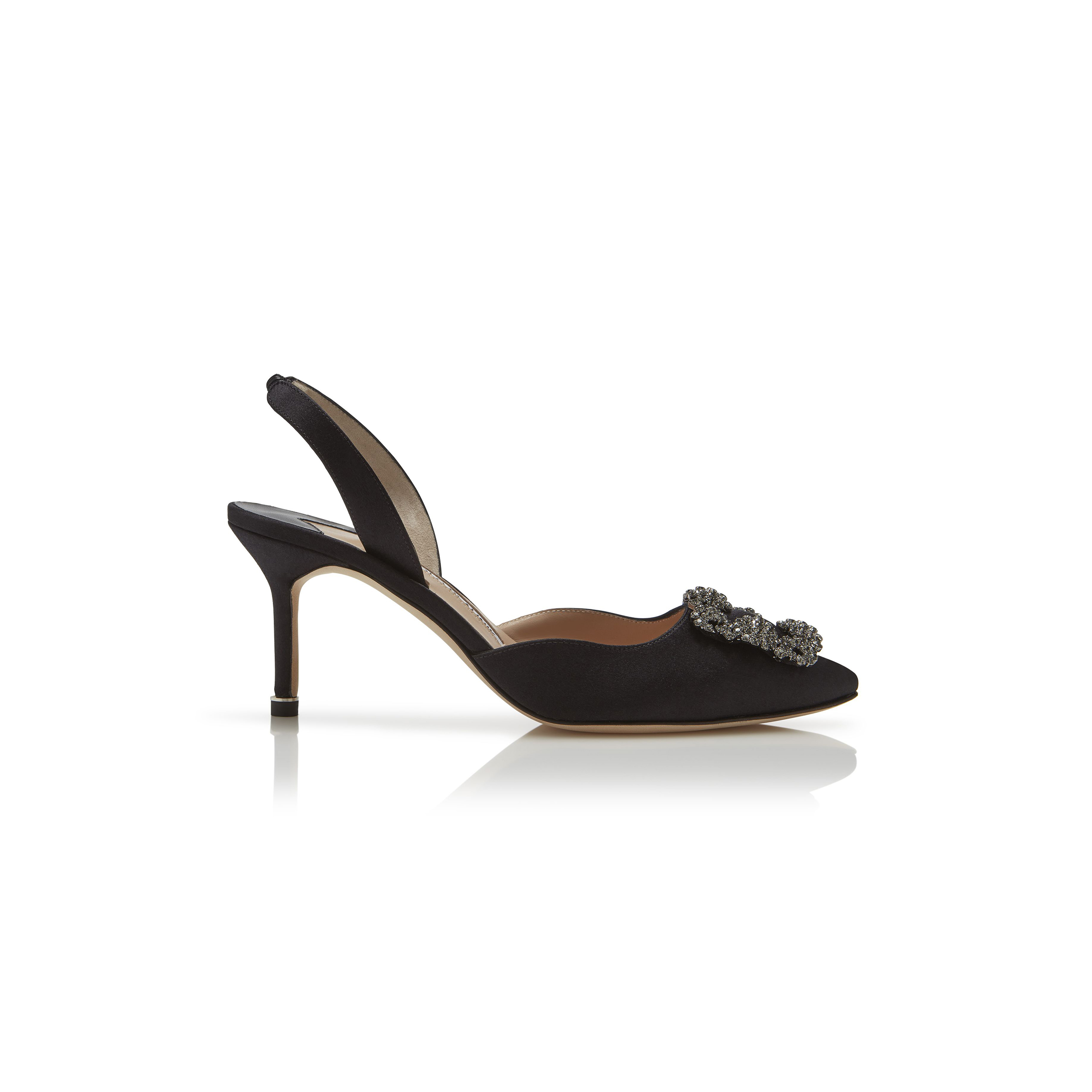 man010 B1ahn*k hangisli black satin jewel buckle slingback pumps 419-0473-0002